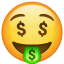 Gözleri ve dili para olan emoji U+1F911